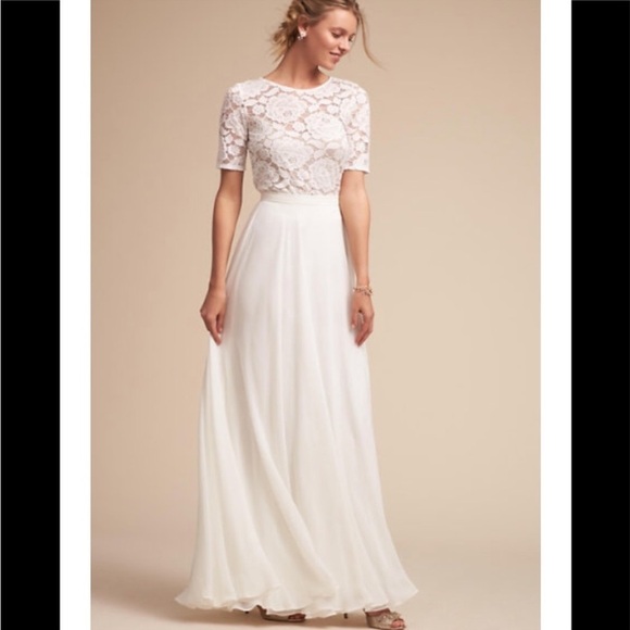 BHLDN White Lace Maxi Skirt + small lace top
